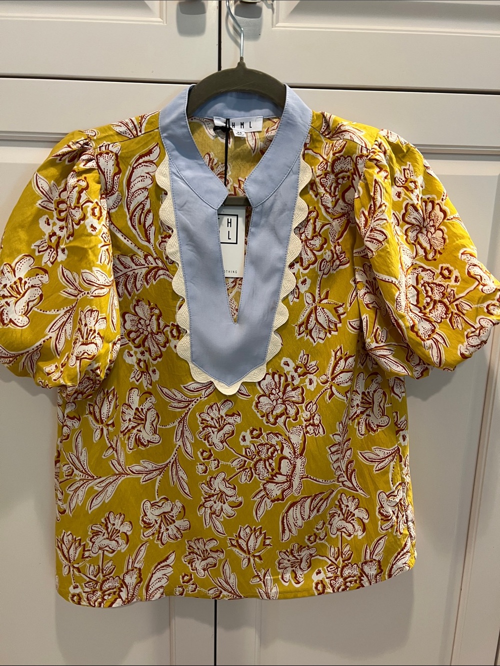 THML Yellow Floral Top with Light Blue Bib XS 🆕
